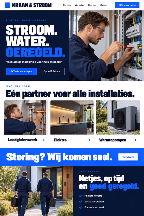 Sample design: Kraan & Stroom (electrical firm) homepage