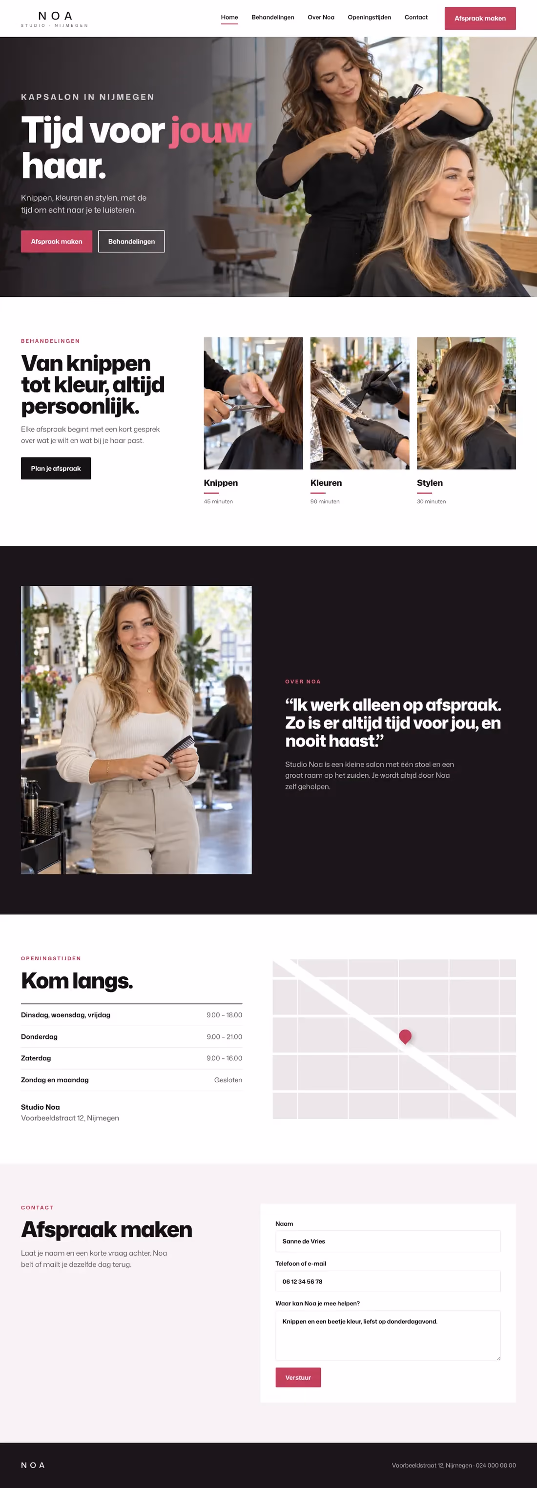 Sample design: the website of Studio Noa, a hair salon