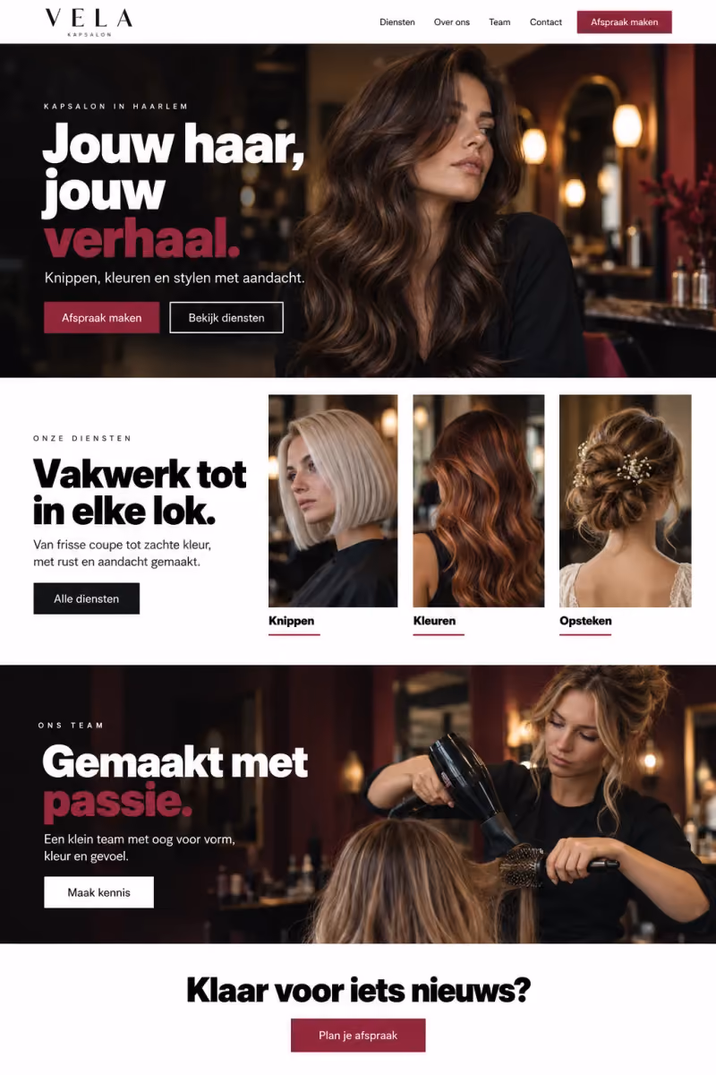 Sample design: VELA (hair salon) homepage